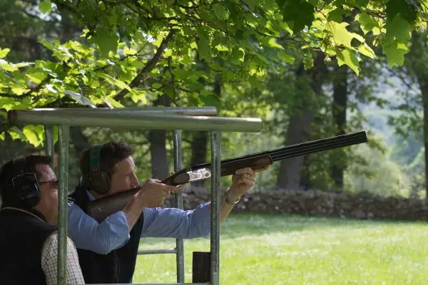 A colour photo of a guest enjoying clay pigeon shooting at the Edradynate clay pigeon shoot day May 2017 - Edradynate Estate, Perthshire - Luxury Country House and Sporting Estate for Rent in Scotland