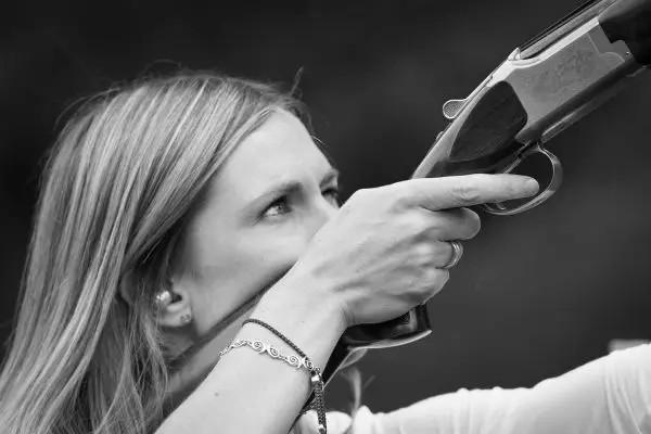 A black and white photo of a guest enjoying clay pigeon shooting at the Edradynate clay pigeon shoot day May 2017 - Edradynate Estate, Perthshire - Luxury Country House and Sporting Estate for Rent in Scotland