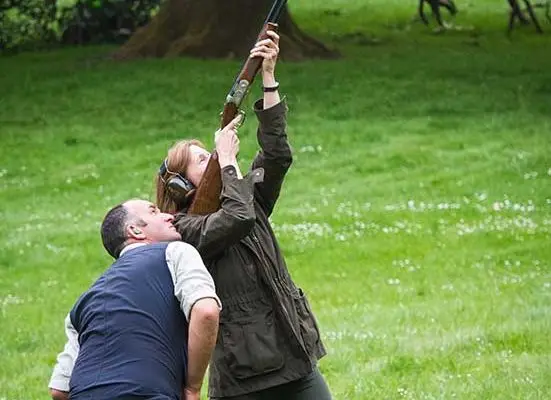 An image of Vicki Smith Housekeeper with Ian Smith Headkeeper, clay pigeon shooting at the Edradynate May 2017 clay pigeon shoot day - Edradynate Estate, Perthshire - Luxury Country House and Sporting Estate for Rent in Scotland